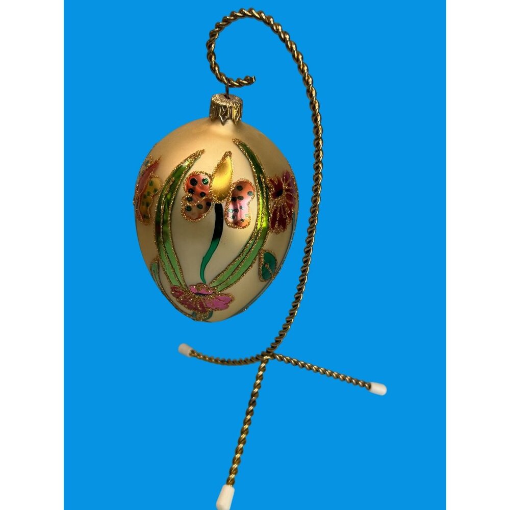 Hand-Painted Glass Ornament  Embossed Calla Lily Design & Gold Glitter Accents 5
